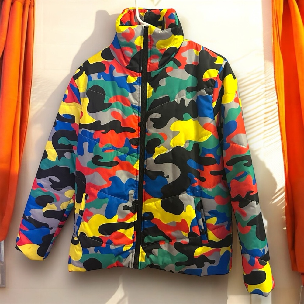 Multi Colored Camouflage Unisex Puffer Jacket